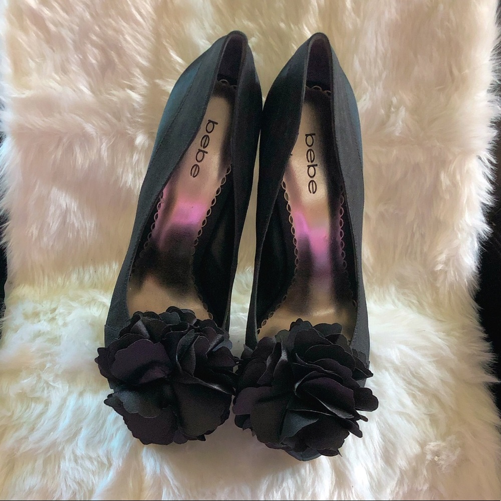 Bebe Black Satin 6 in Stiletto